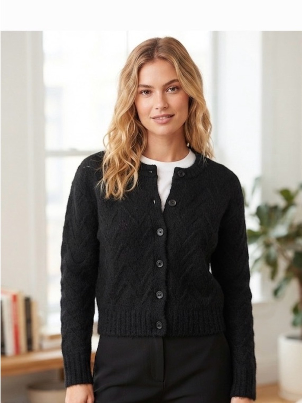 GAP Black Cable-Knit Button Cardigan